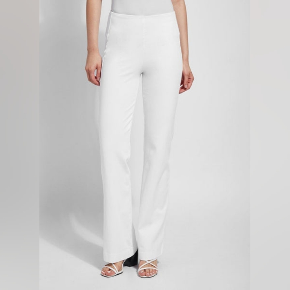 Lysse White Denim Trouser Pull On High Rise Jeans Wide Leg Pants